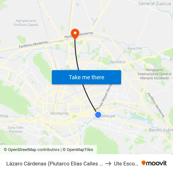 Lázaro Cárdenas (Plutarco Elías Calles - Los Sabinos) to Ute Escobedo map