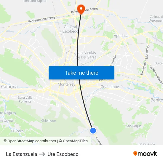 La Estanzuela to Ute Escobedo map