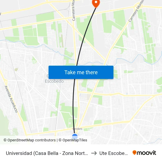 Universidad (Casa Bella - Zona Norte) to Ute Escobedo map