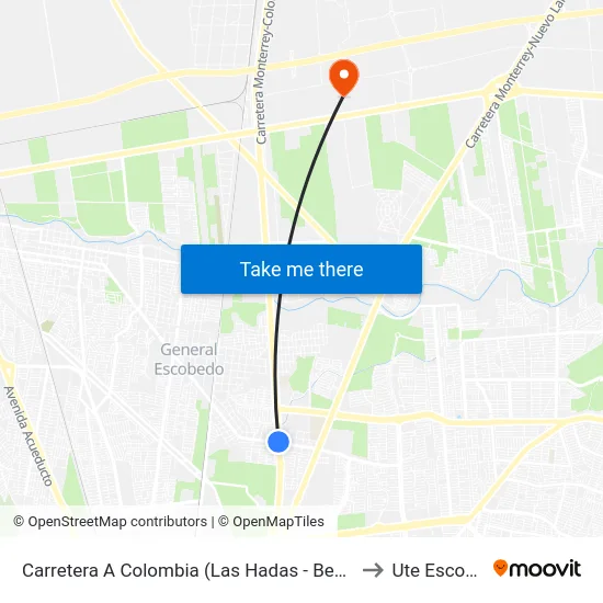 Carretera A Colombia (Las Hadas - Benito Juárez) to Ute Escobedo map