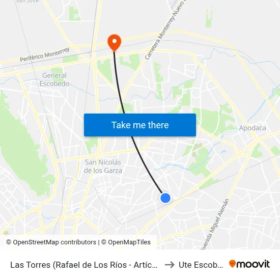 Las Torres (Rafael de Los Ríos - Artículo 123) to Ute Escobedo map