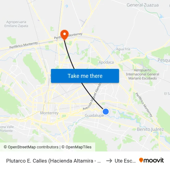Plutarco E. Calles (Hacienda Altamira - Hacienda Las Lermas) to Ute Escobedo map