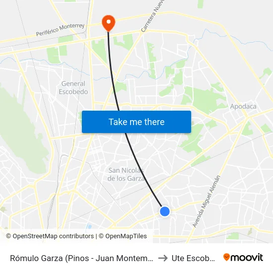 Rómulo Garza (Pinos - Juan Montemayor) to Ute Escobedo map