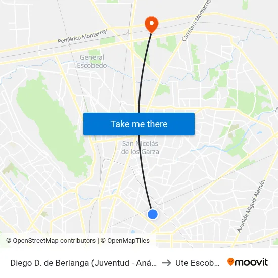 Diego D. de Berlanga (Juventud - Anáhuac) to Ute Escobedo map