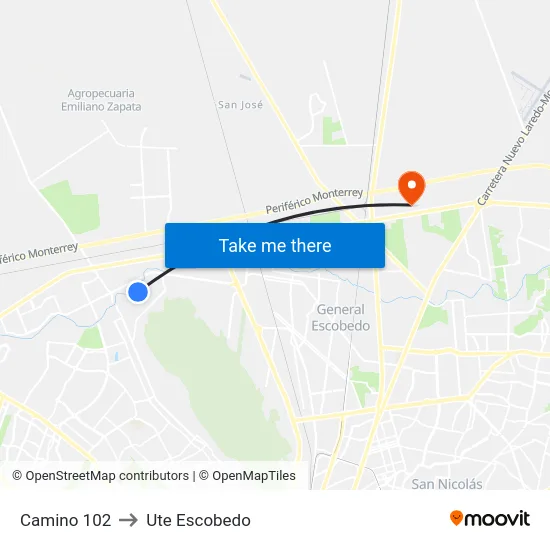 Camino 102 to Ute Escobedo map