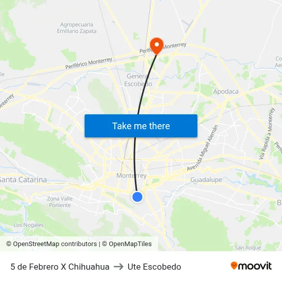 5 de Febrero X Chihuahua to Ute Escobedo map