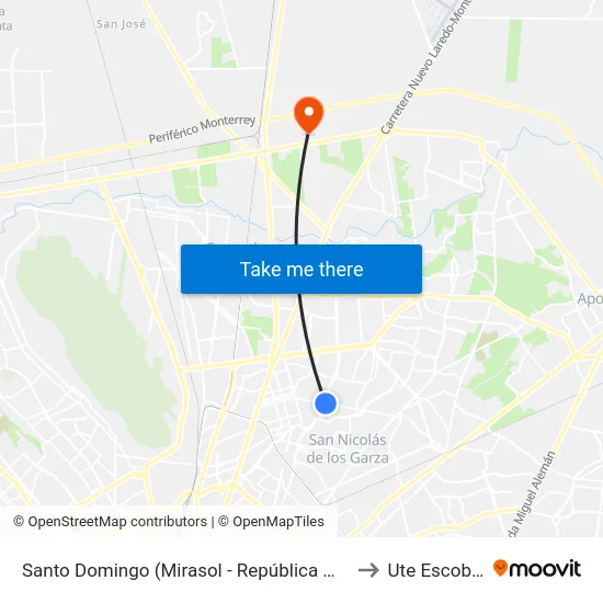 Santo Domingo (Mirasol - República Mexicana) to Ute Escobedo map
