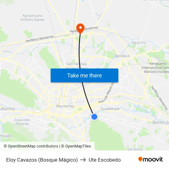 Eloy Cavazos (Bosque Mágico) to Ute Escobedo map