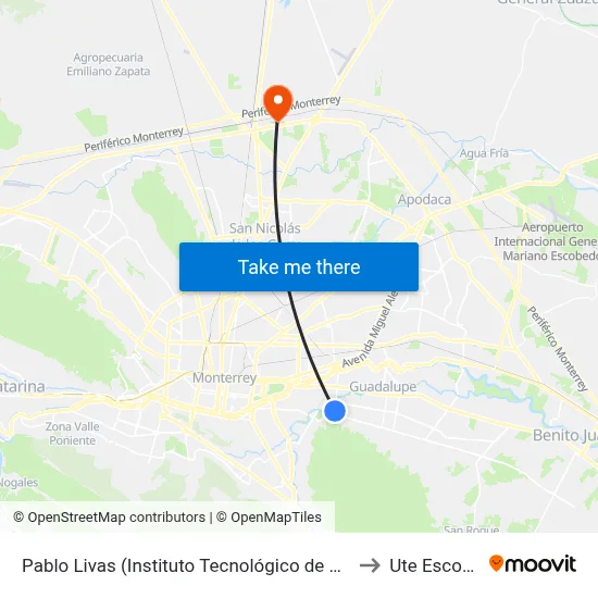 Pablo Livas (Instituto Tecnológico de Nuevo León) to Ute Escobedo map