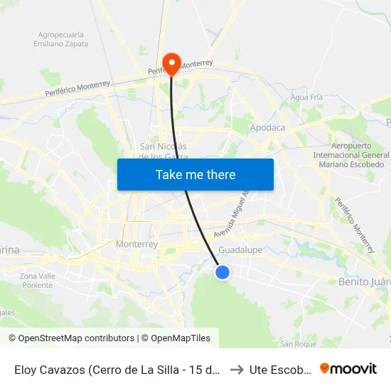 Eloy Cavazos (Cerro de La Silla - 15 de Mayo) to Ute Escobedo map