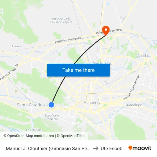 Manuel J. Clouthier (Gimnasio San Pedro 400) to Ute Escobedo map