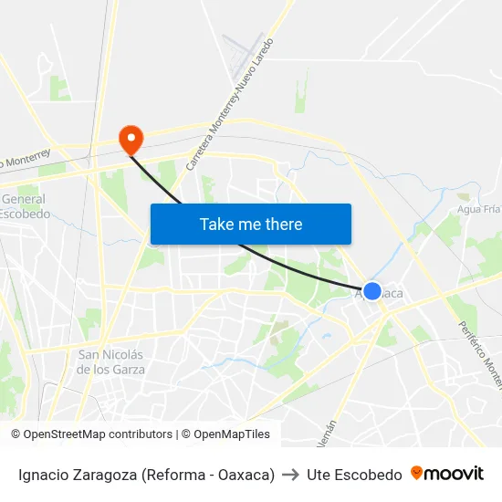 Ignacio Zaragoza (Reforma - Oaxaca) to Ute Escobedo map