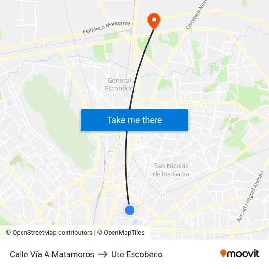 Calle Vía A Matamoros to Ute Escobedo map