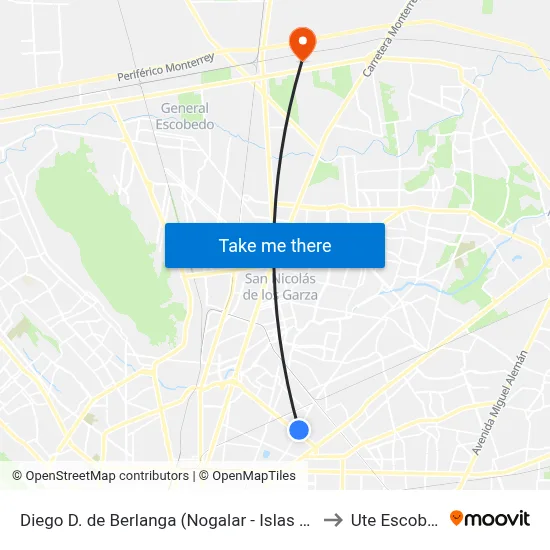 Diego D. de Berlanga (Nogalar - Islas Del Sur) to Ute Escobedo map