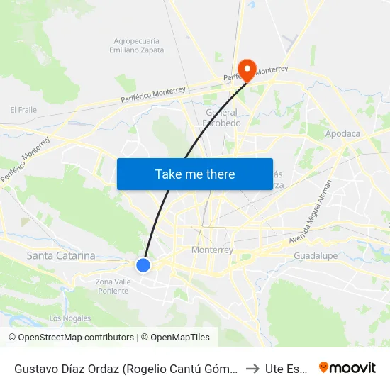 Gustavo Díaz Ordaz (Rogelio Cantú Gómez - Domingo M. Treviño) to Ute Escobedo map