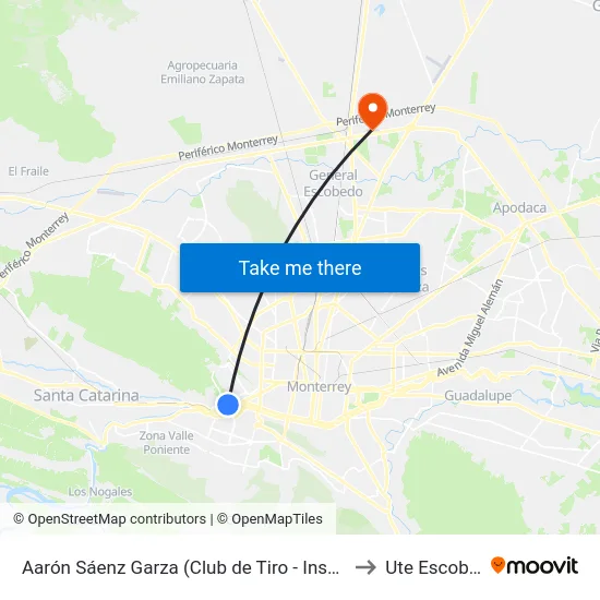 Aarón Sáenz Garza (Club de Tiro - Insurgentes) to Ute Escobedo map