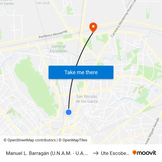 Manuel L. Barragán (U.N.A.M. - U.A.N.L.) to Ute Escobedo map
