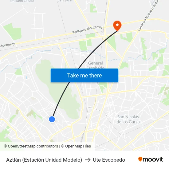 Aztlán (Estación Unidad Modelo) to Ute Escobedo map