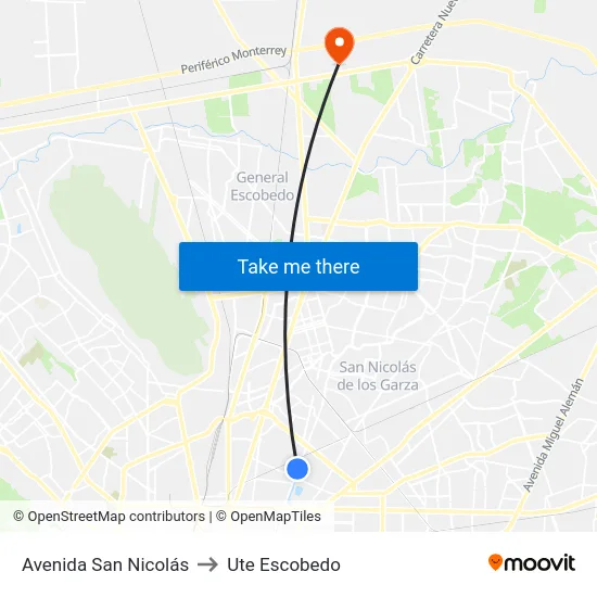 Avenida San Nicolás to Ute Escobedo map