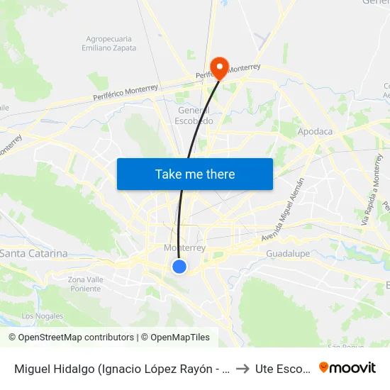 Miguel Hidalgo (Ignacio López Rayón - Pino Suárez) to Ute Escobedo map