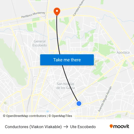 Conductores (Viakon Viakable) to Ute Escobedo map