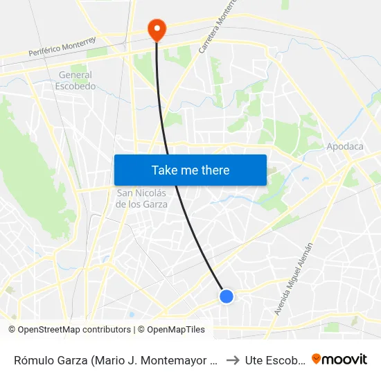Rómulo Garza (Mario J. Montemayor - Ébanos) to Ute Escobedo map