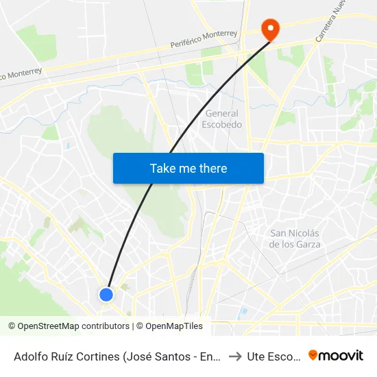 Adolfo Ruíz Cortines (José Santos - Enrique Dunant) to Ute Escobedo map