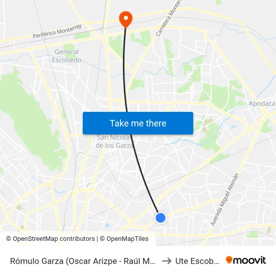 Rómulo Garza (Oscar Arizpe - Raúl Murrieta) to Ute Escobedo map