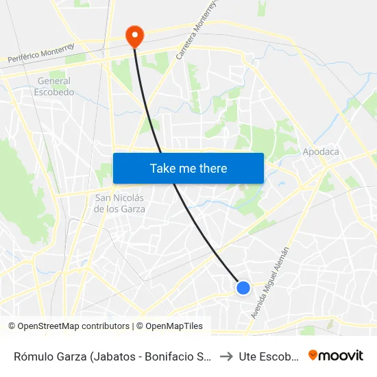 Rómulo Garza (Jabatos - Bonifacio Salinas) to Ute Escobedo map