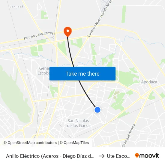 Anillo Eléctrico (Aceros - Diego Díaz de Berlanga) to Ute Escobedo map