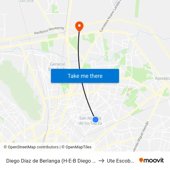 Diego Díaz de Berlanga (H-E-B Diego Díaz) to Ute Escobedo map