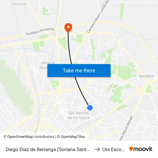 Diego Díaz de Berlanga (Soriana Santo Domingo) to Ute Escobedo map