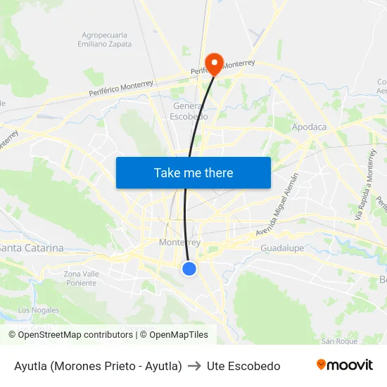 Ayutla (Morones Prieto - Ayutla) to Ute Escobedo map