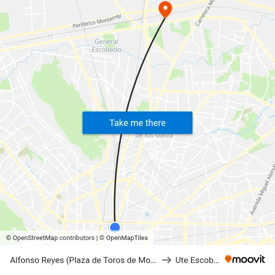 Alfonso Reyes (Plaza de Toros de Monterrey) to Ute Escobedo map