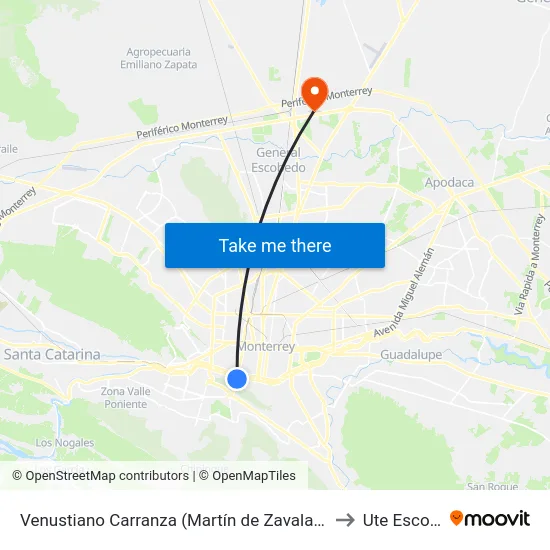 Venustiano Carranza (Martín de Zavala - 5 de Febrero) to Ute Escobedo map