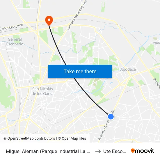 Miguel Alemán (Parque Industrial La Primavera) to Ute Escobedo map
