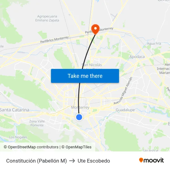 Constitución (Pabellón M) to Ute Escobedo map