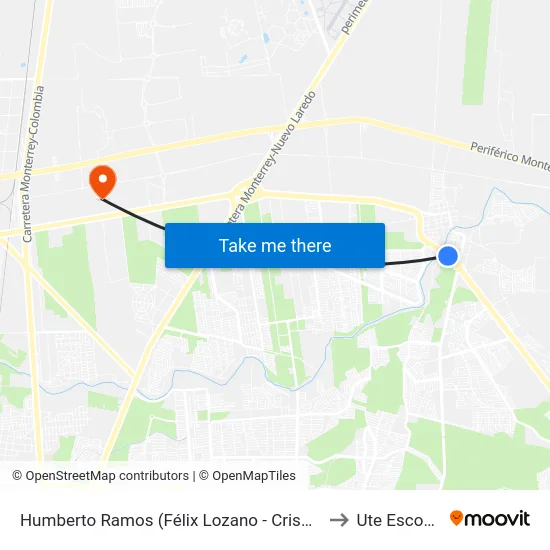 Humberto Ramos (Félix Lozano - Crispín Treviño) to Ute Escobedo map