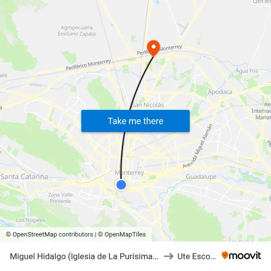 Miguel Hidalgo (Iglesia de La Purísima Concepción) to Ute Escobedo map