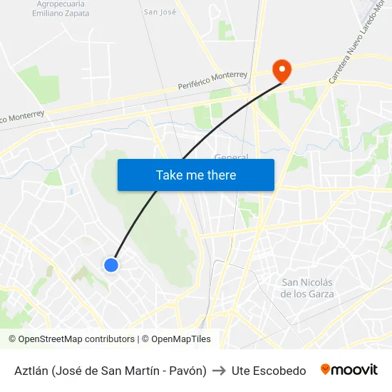 Aztlán (José de San Martín - Pavón) to Ute Escobedo map