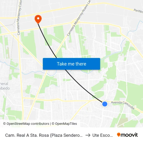 Cam. Real A Sta. Rosa (Plaza Sendero Apodaca) to Ute Escobedo map