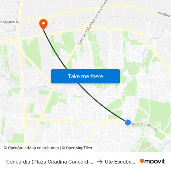 Concordia (Plaza Citadina Concordia) to Ute Escobedo map
