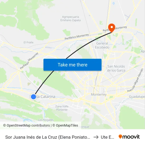 Sor Juana Inés de La Cruz (Elena Poniatowska - Cumbres de Santa Catarina) to Ute Escobedo map