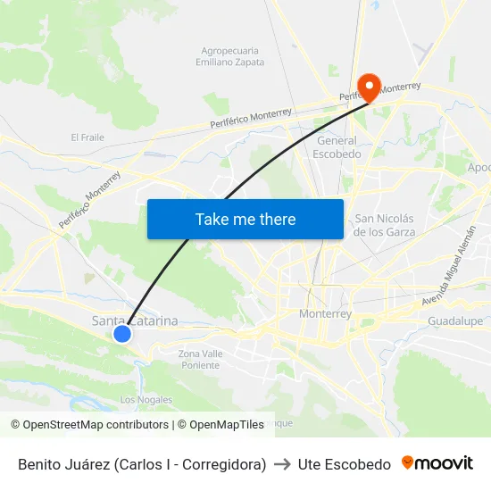 Benito Juárez (Carlos I - Corregidora) to Ute Escobedo map