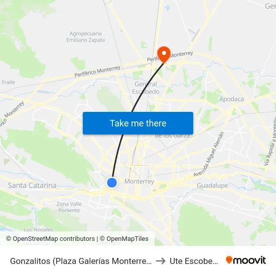 Gonzalitos (Plaza Galerías Monterrey) to Ute Escobedo map