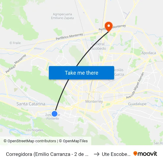 Corregidora (Emilio Carranza - 2 de Abril) to Ute Escobedo map