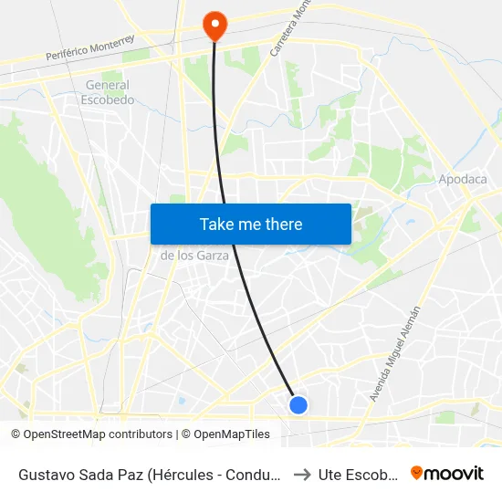 Gustavo Sada Paz (Hércules - Conductores) to Ute Escobedo map
