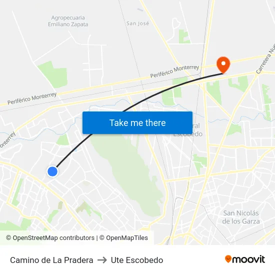 Camino de La Pradera to Ute Escobedo map