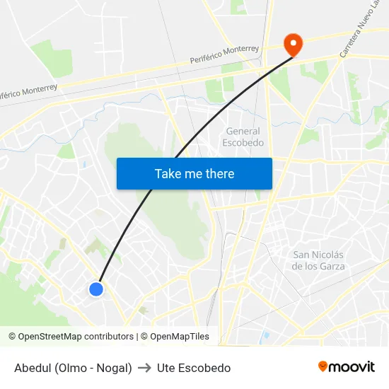 Abedul (Olmo - Nogal) to Ute Escobedo map