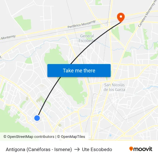Antígona (Canéforas - Ismene) to Ute Escobedo map